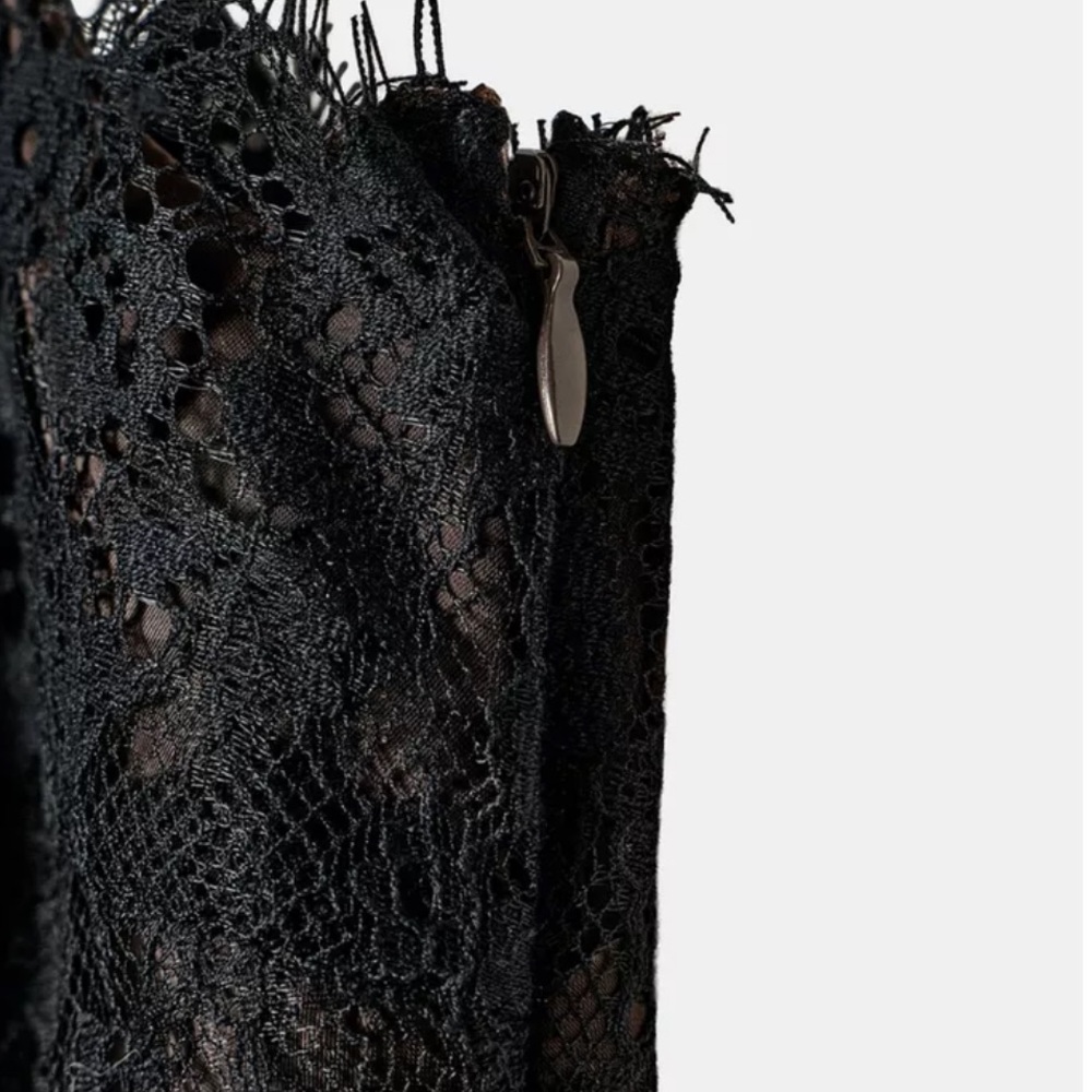 Zara NWT ZW Collection asymmetric satin lace dress brown 4772/113 - Picture 4 of 12